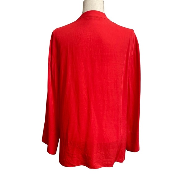 ZARA Red Viscose Lyocell Popover Blouse Long Sleeve Mandarin Collar Size Medium - Picture 8 of 12